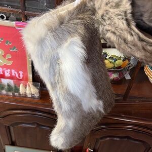 Faux Fur Christmas Stocking - Brown and White